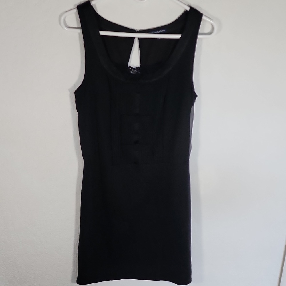 American Eagle Outfitters Black Lined Sheer Sheath Dress S/P Lace Accents